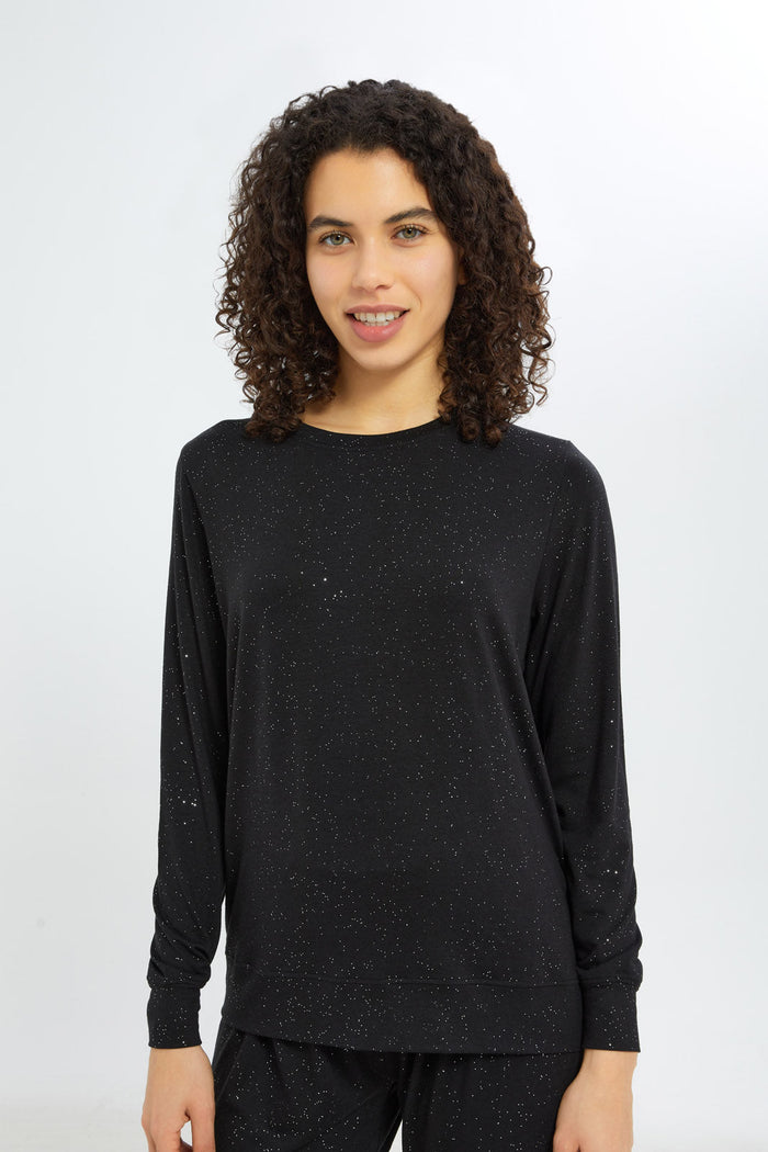 Redtag-Women-Black-Long-Sleeves-Pajama-Set-Category:Pyjama-Sets,-Colour:Black,-Deals:New-In,-Filter:Women's-Clothing,-H1:LWR,-H2:LDN,-H3:NWR,-H4:PJS,-New-In-Women-APL,-Non-Sale,-S23C,-Season:S23C,-Section:Women,-Women-Pyjama-Sets--