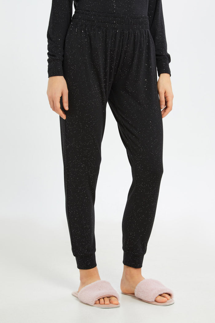 Redtag-Women-Black-Long-Sleeves-Pajama-Set-Category:Pyjama-Sets,-Colour:Black,-Deals:New-In,-Filter:Women's-Clothing,-H1:LWR,-H2:LDN,-H3:NWR,-H4:PJS,-New-In-Women-APL,-Non-Sale,-S23C,-Season:S23C,-Section:Women,-Women-Pyjama-Sets--