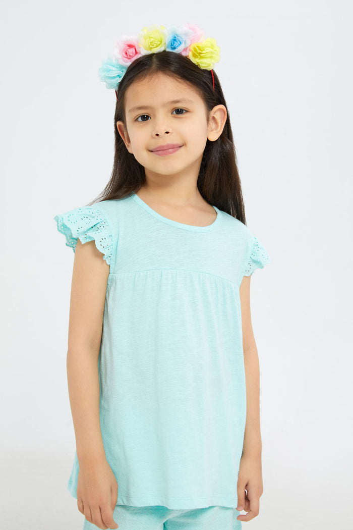 Redtag-Girls-Mint-Frilled-Sleeves-Jersey-Tops-Category:Jackets,-Colour:Mint,-Deals:New-In,-Filter:Girls-(2-to-8-Yrs),-GIR-Jackets,-H1:KWR,-H2:GIR,-H3:JYT,-H4:CJT,-New-In-GIR-APL,-Non-Sale,-S23C,-Season:S23C,-Section:Girls-(0-to-14Yrs)--