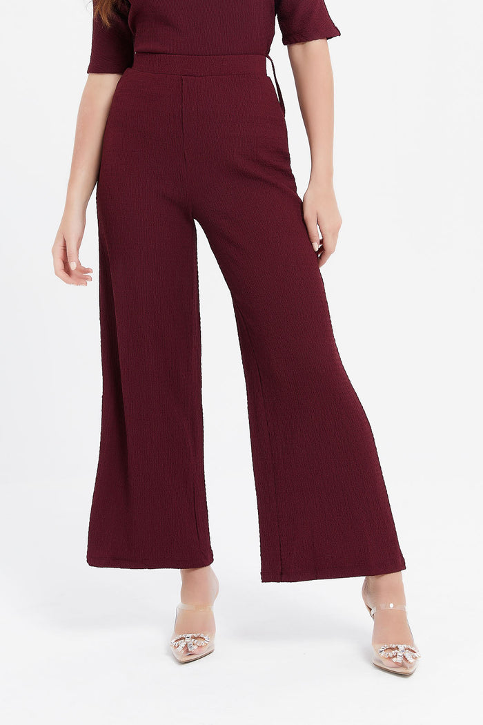 Redtag-Burgundy-Wide-Leg-Pant-Category:Trousers,-Colour:Burgundy,-Deals:New-In,-Filter:Women's-Clothing,-H1:LWR,-H2:LDC,-H3:TRS,-H4:CTR,-LDC-Trousers,-LWRLDCTRSCTR,-New-In-LDC,-Non-Sale,-ProductType:Culottes,-Season:W23A,-Section:Women,-W23A-Women's-