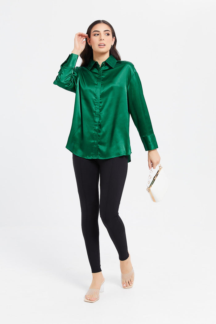 Redtag-Green-Oversized-Satin-Shirt-Category:Blouses,-Colour:Green,-Deals:New-In,-Filter:Women's-Clothing,-H1:LWR,-H2:LAD,-H3:BLO,-H4:CBL,-LWRLADBLOCBL,-New-In-Women,-Non-Sale,-ProductType:Casual-Shirts,-Season:W23A,-Section:Women,-W23A,-Women-Blouses-Women's-