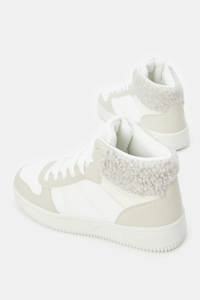 Redtag-White-Hightop-Sneaker-Category:Trainers,-Colour:White,-Deals:New-In,-Filter:Women's-Footwear,-New-In-Women-FOO,-Non-Sale,-ProductType:Lace-Up-Shoes,-Section:Women,-W23B,-Women-Trainers-Women's-
