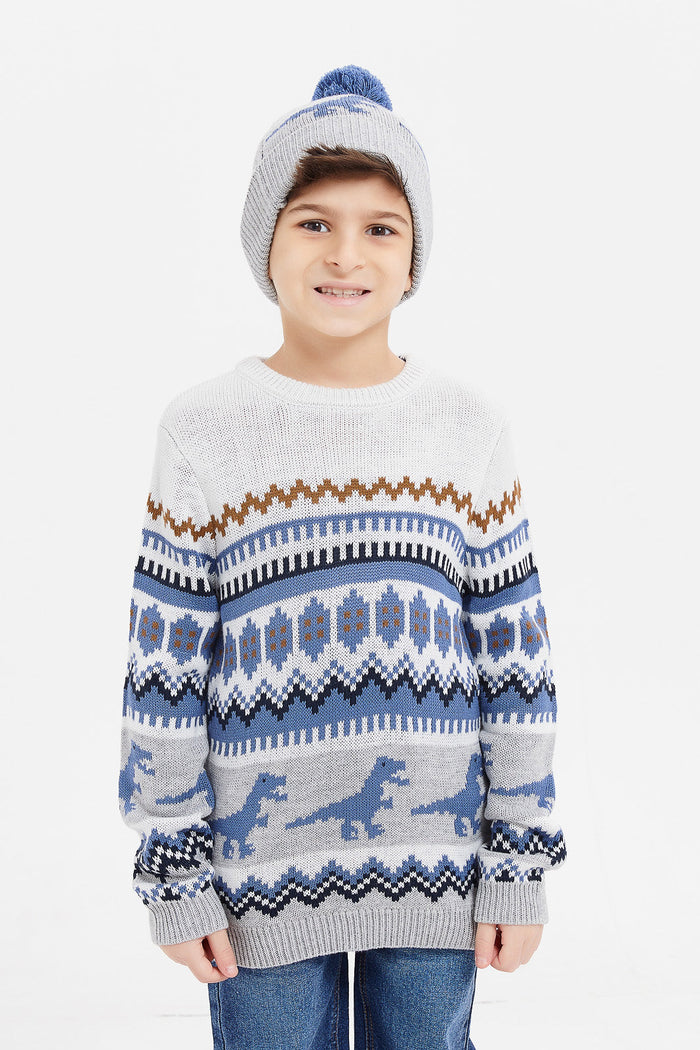 Buy Boys Grey Fair Isle Jumper With Hat Set 2 Piece 126473997 in UAE REDTAG UAE