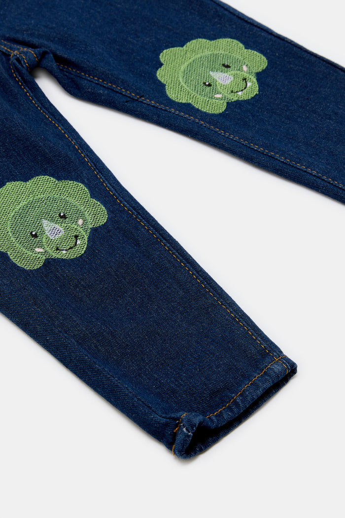 Redtag-Dark-Wash-Green-Dino-Novelty-Jean-Category:Jeans,-Colour:Darkwash,-Deals:New-In,-Filter:Infant-Boys-(3-to-24-Mths),-H1:KWR,-H2:INB,-H3:DNB,-H4:JNS,-INB-Jeans,-KWRINBDNBJNS,-New-In-INB,-Non-Sale,-ProductType:Jeans-Slim-Fit,-Season:W23A,-Section:Boys-(0-to-14Yrs),-W23A-Infant-Boys-3 to 24 Months