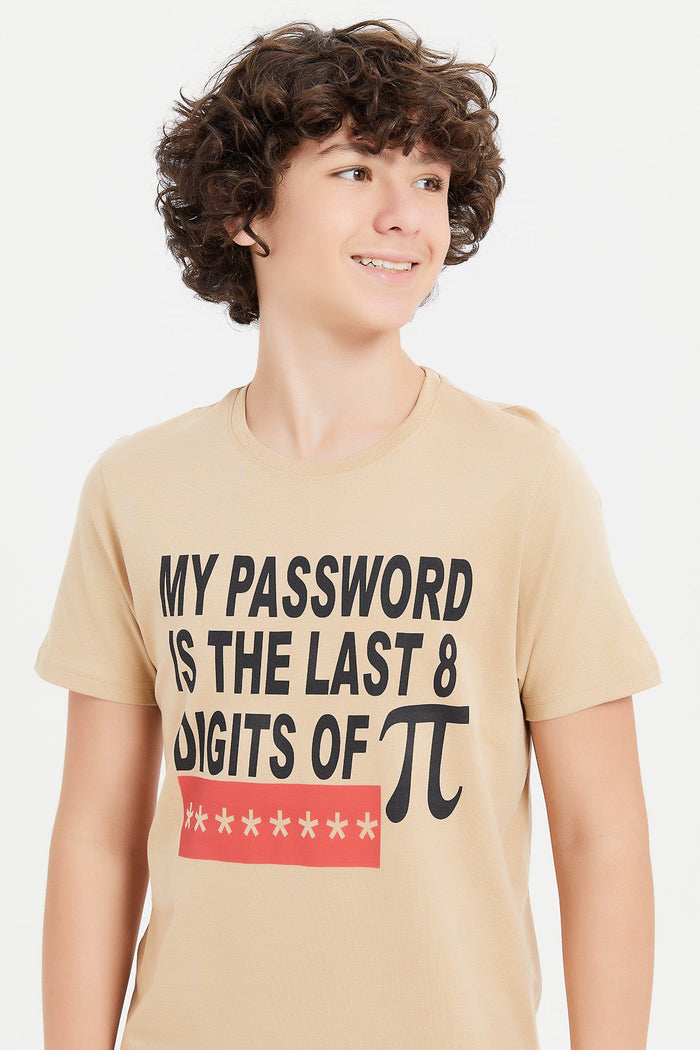 Redtag-Beige-Password-Is-The-Last-Grpahic-Tee-BSR-T-Shirts,-Category:T-Shirts,-Colour:Beige,-Deals:New-In,-Filter:Senior-Boys-(8-to-14-Yrs),-H1:KWR,-H2:BSR,-H3:TSH,-H4:TSH,-KWRBSRTSHTSH,-New-In-BSR,-Non-Sale,-ProductType:Printed-T-Shirt,-Season:W23A,-Section:Boys-(0-to-14Yrs),-TBL,-W23A-Senior-Boys-9 to 14 Years