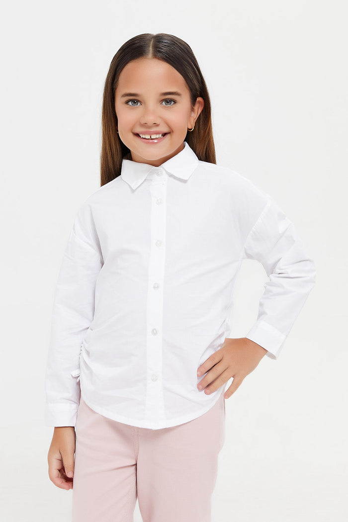 Redtag-White-Collar-Shirt-With-Drawstrings-B2S,-Category:Blouses,-Colour:White,-Deals:New-In,-Filter:Girls-(2-to-8-Yrs),-GIR-Blouses,-H1:KWR,-H2:GIR,-H3:BLO,-H4:CBL,-KWRGIRBLOCBL,-New-In-GIR,-Non-Sale,-ProductType:Casual-Shirts,-Season:W23A,-Section:Girls-(0-to-14Yrs),-W23A-Girls-2 to 8 Years