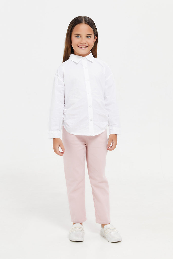 Redtag-White-Collar-Shirt-With-Drawstrings-B2S,-Category:Blouses,-Colour:White,-Deals:New-In,-Filter:Girls-(2-to-8-Yrs),-GIR-Blouses,-H1:KWR,-H2:GIR,-H3:BLO,-H4:CBL,-KWRGIRBLOCBL,-New-In-GIR,-Non-Sale,-ProductType:Casual-Shirts,-Season:W23A,-Section:Girls-(0-to-14Yrs),-W23A-Girls-2 to 8 Years