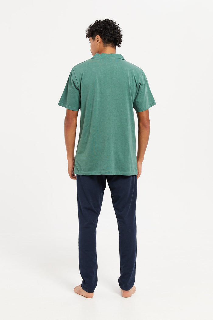 Redtag-Sage-Green-Shirt-And-Navy-Pyjama-Set-Category:Pyjama-Sets,-Colour:Assorted,-Deals:New-In,-Filter:Men's-Clothing,-H1:MWR,-H2:GEN,-H3:NWR,-H4:PJS,-Men-Pyjama-Sets,-MWRGENNWRPJS,-New-In-Men,-Non-Sale,-ProductType:Pyjama-Sets,-Season:W23B,-Section:Men,-W23B-Men's-