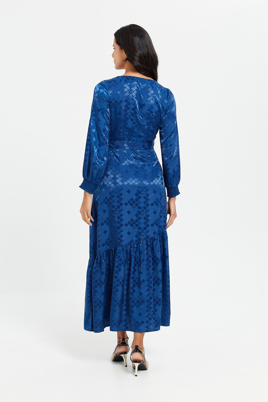 Buy Women Blue Jacquard Belted Maxi Dress 126869799 in UAE REDTAG UAE