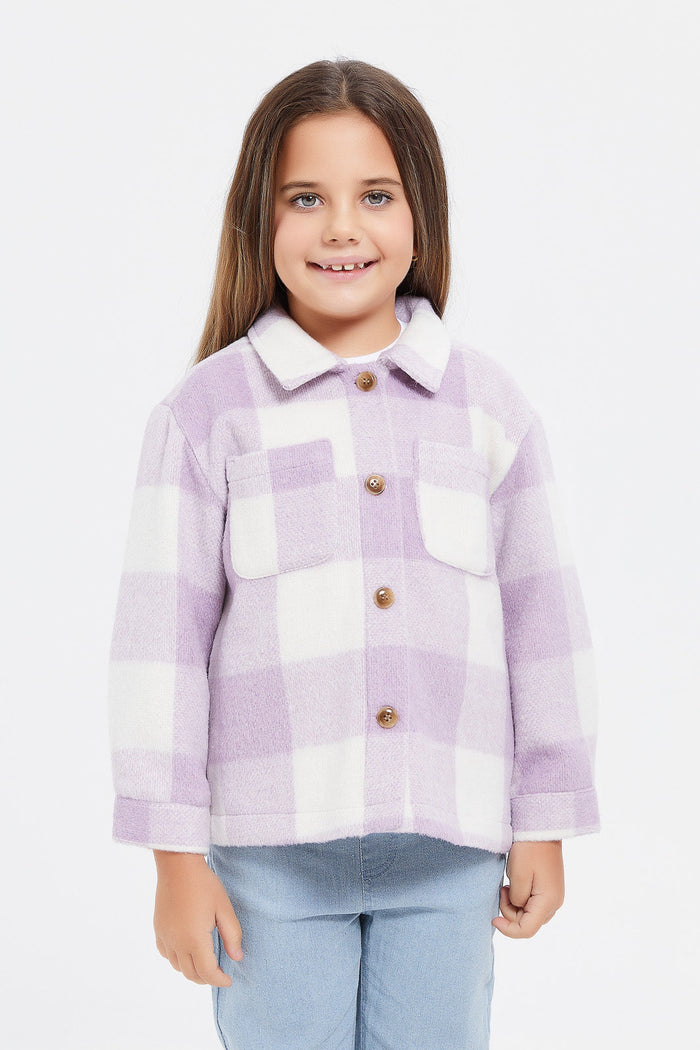 Redtag-Lilac--Check-Shacket-Category:Jackets,-Colour:Lilac,-Deals:New-In,-Filter:Girls-(2-to-8-Yrs),-GIR-Jackets,-H1:KWR,-H2:GIR,-H3:OUW,-H4:OUW,-KWRGIROUWOUW,-New-In-GIR,-Non-Sale,-ProductType:Jackets,-Season:W23B,-Section:Girls-(0-to-14Yrs),-W23B-Girls-2 to 8 Years