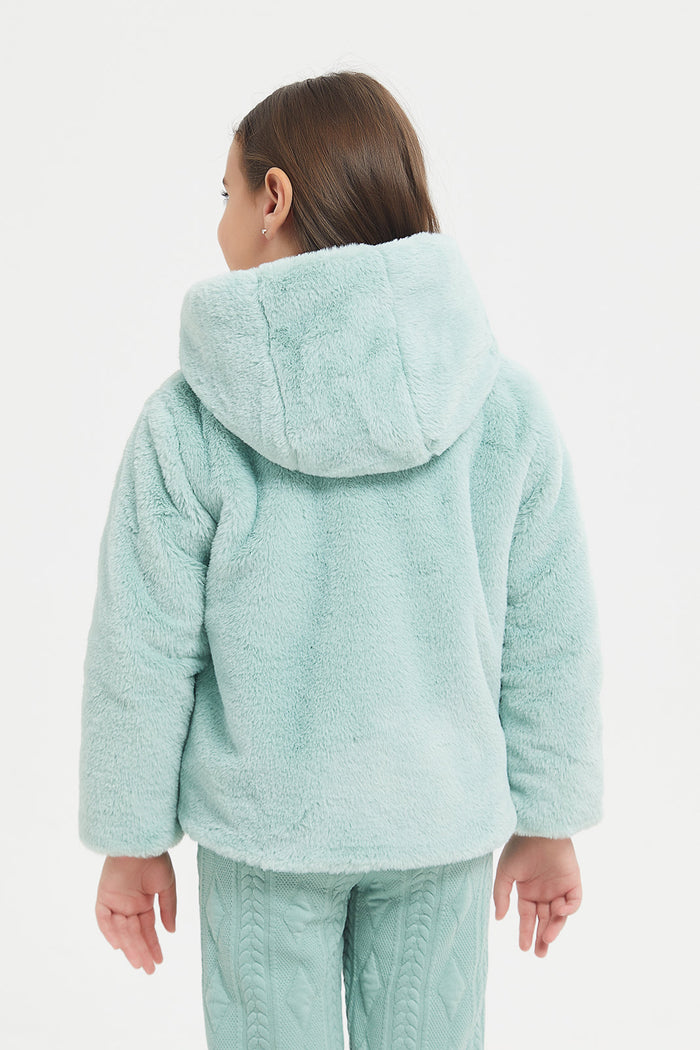 Redtag-Sage-Hooded-Fur-Jacket-Category:Jackets,-Colour:Green,-Deals:New-In,-EHW,-Filter:Girls-(2-to-8-Yrs),-GIR-Jackets,-H1:KWR,-H2:GIR,-H3:OUW,-H4:OUW,-KWRGIROUWOUW,-New-In-GIR,-Non-Sale,-ProductType:Jackets,-Season:W23B,-Section:Girls-(0-to-14Yrs),-W23B-Girls-2 to 8 Years