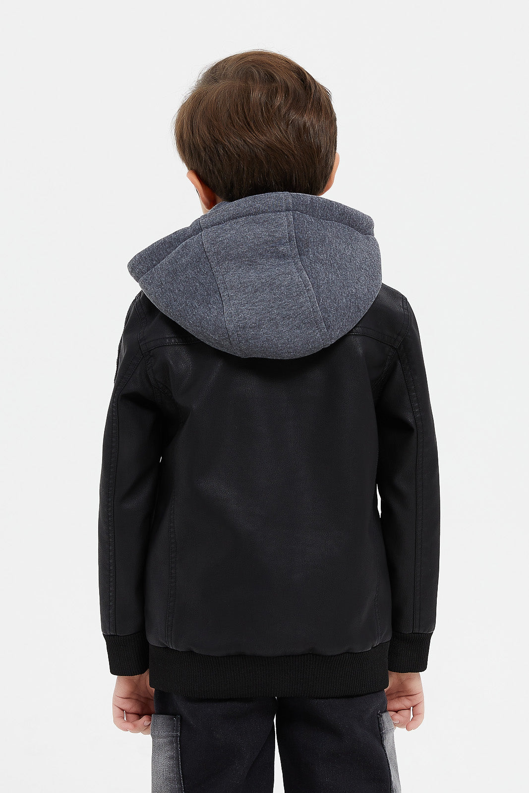 Buy Boys Black Hooded Biker Jacket 127124019 in UAE REDTAG UAE