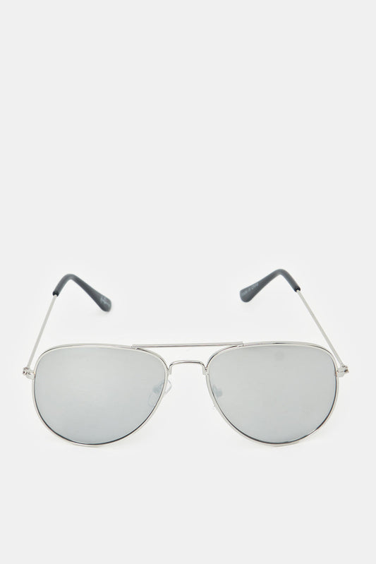 Men Silver Metal Aviator Sunglasses