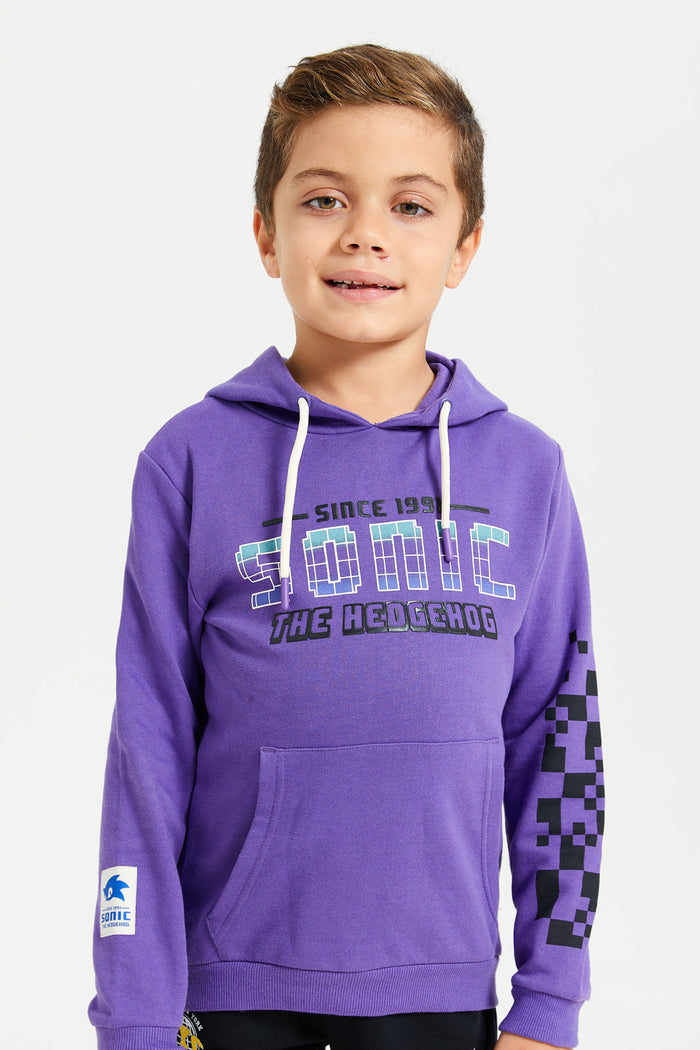 Buy Boys Purple Printed Hooded Sweatshirt 129849611 in UAE REDTAG