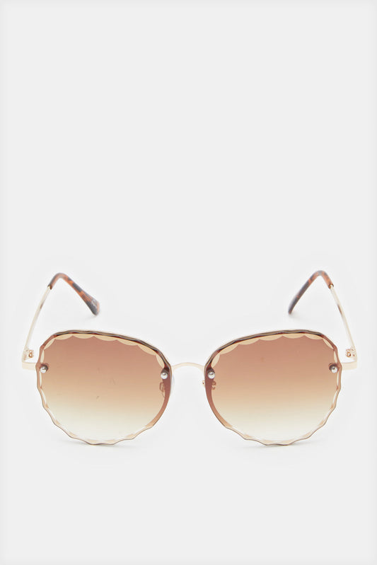 Women Gold Metal Oversized Sunglasses