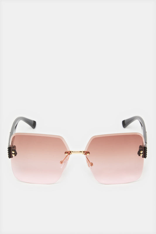 Women Pink And Black Embellished Sunglasses