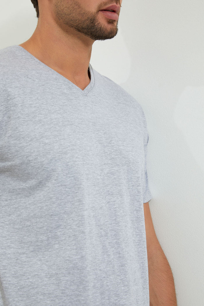 Grey Plain V-Neck T-Shirt - REDTAG