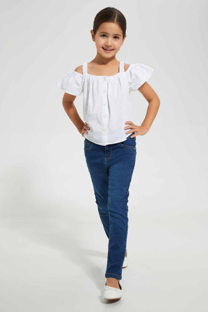 Redtag-Blue-5-Pocket-Jean-Jeans-Slim-Fit-Girls-2 to 8 Years
