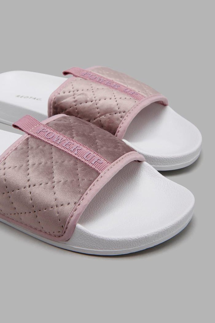 Redtag-Pink-Velvet-Quilt-Slide-Character,-Colour:Pale-Pink,-Filter:Women's-Footwear,-New-In,-New-In-Women-FOO,-Non-Sale,-W21B,-Women-Flip-Flops-Women's-