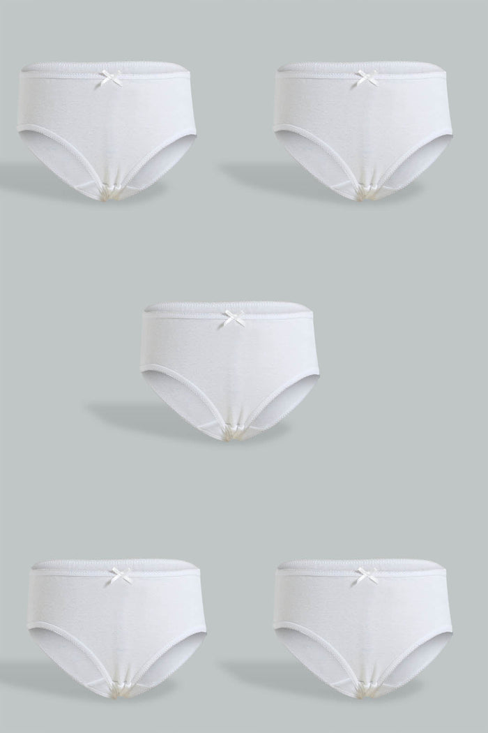 Redtag-White-5-Pc-Pack-1X1-Rib-Plain-Briefs-Boxers-Girls-2 to 8 Years