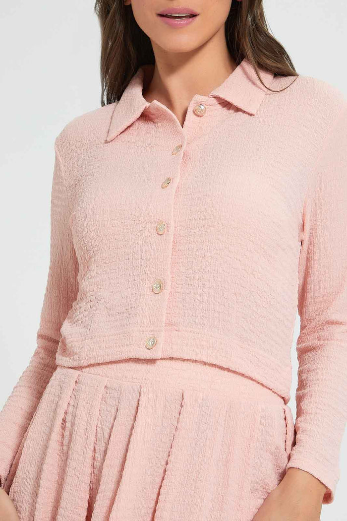 Redtag-Pink-Textured-Button-Down-Blouse-Celebrity-Tops,-Colour:Pink,-Filter:Women's-Clothing,-New-In,-New-In-LDC,-Non-Sale,-S22B,-Section:Women-Women's-
