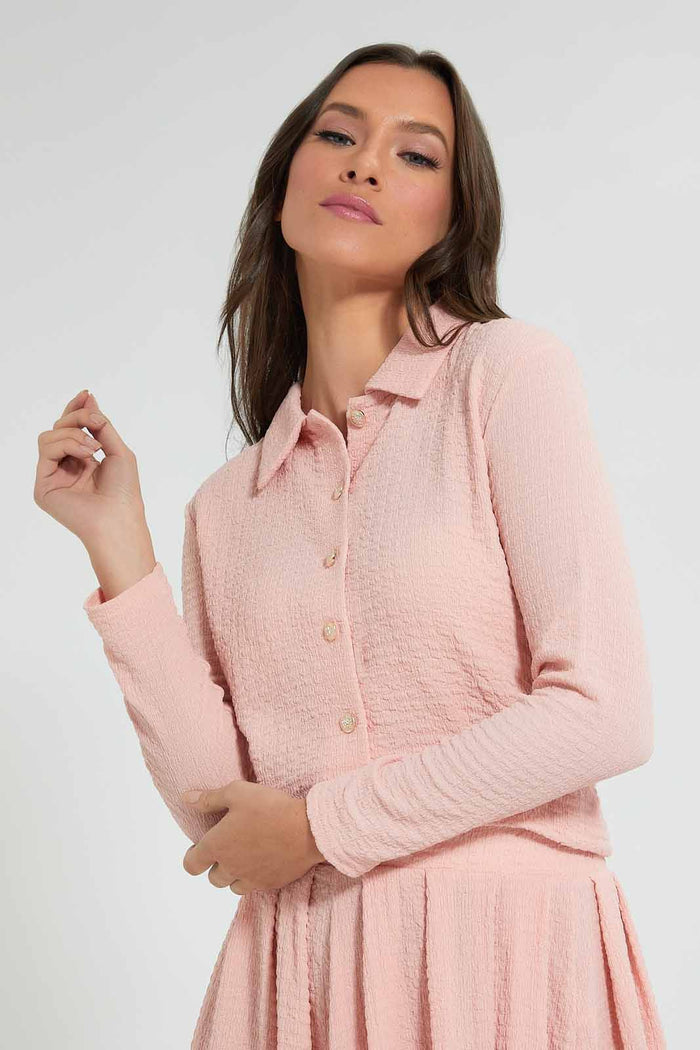 Redtag-Pink-Textured-Button-Down-Blouse-Celebrity-Tops,-Colour:Pink,-Filter:Women's-Clothing,-New-In,-New-In-LDC,-Non-Sale,-S22B,-Section:Women-Women's-