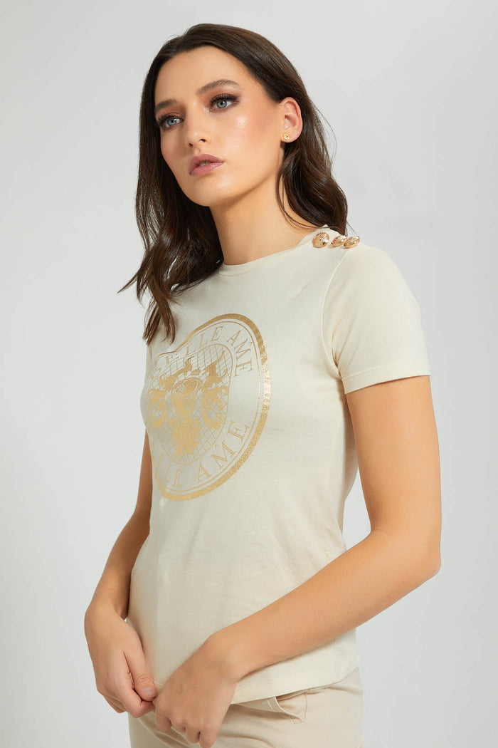 Redtag-Beige-T-Shirt-With-Artwork-Graphic-Prints-Women's-0