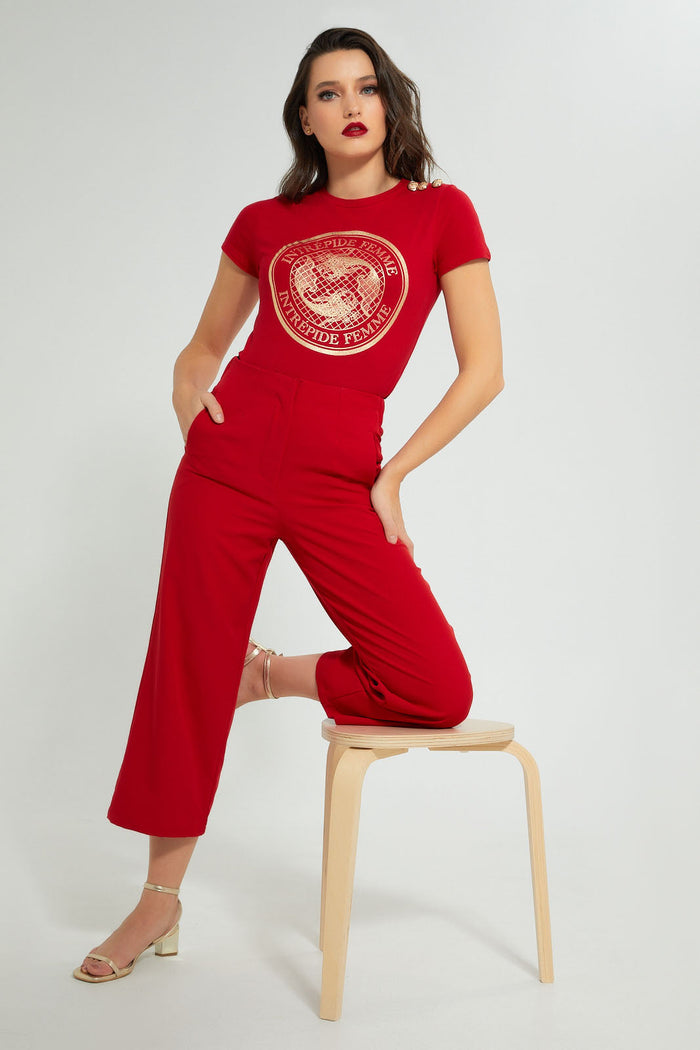 Redtag-Red-T-Shirt-With-Artwork-Graphic-Prints-Women's-0
