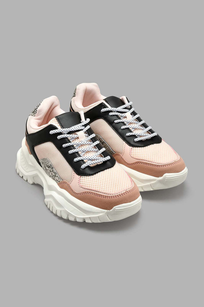 Redtag-Pink-Fabric-Combination-Lace-Up-Sneaker-Sneakers-Women's-