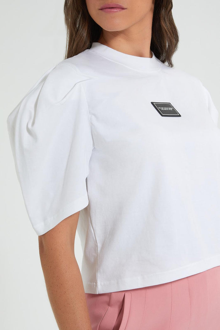 Redtag-White-Crop-T-Shirt-Celebrity-T-Shirts,-Colour:White,-Filter:Women's-Clothing,-New-In,-New-In-LDC,-Non-Sale,-S22B,-Section:Women-Women's-