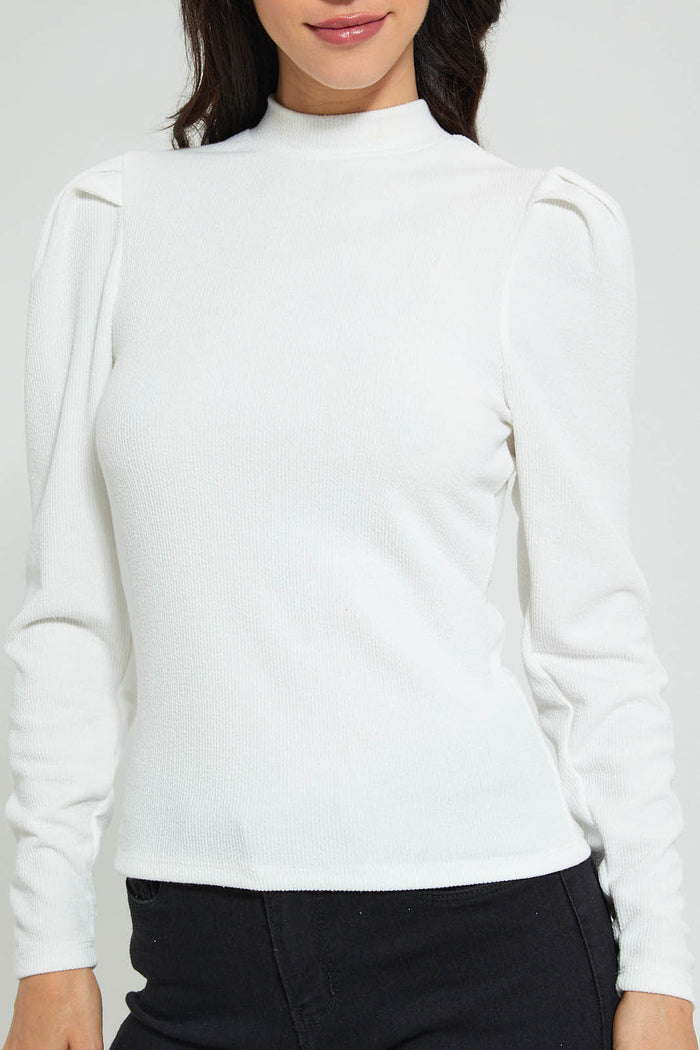 Redtag-White-Hi-Neck-Ribbed-Jersey-Top-Tops-Women's-