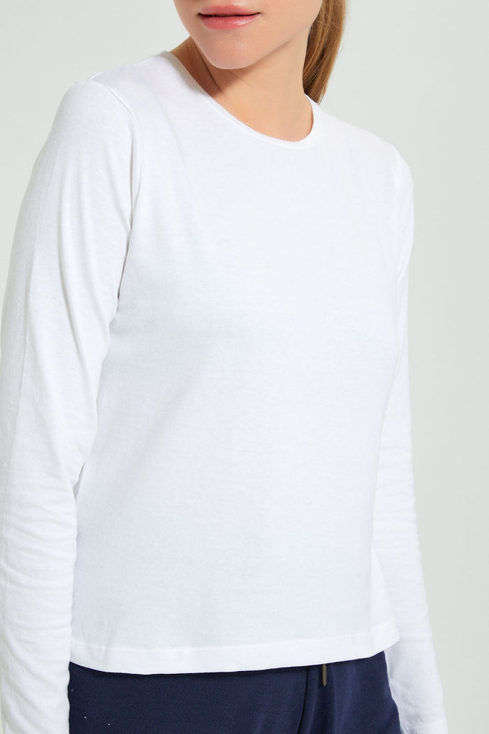 Redtag-White-Plain-Long-Sleeve-T-Shirt-Active-Tees-Women's-