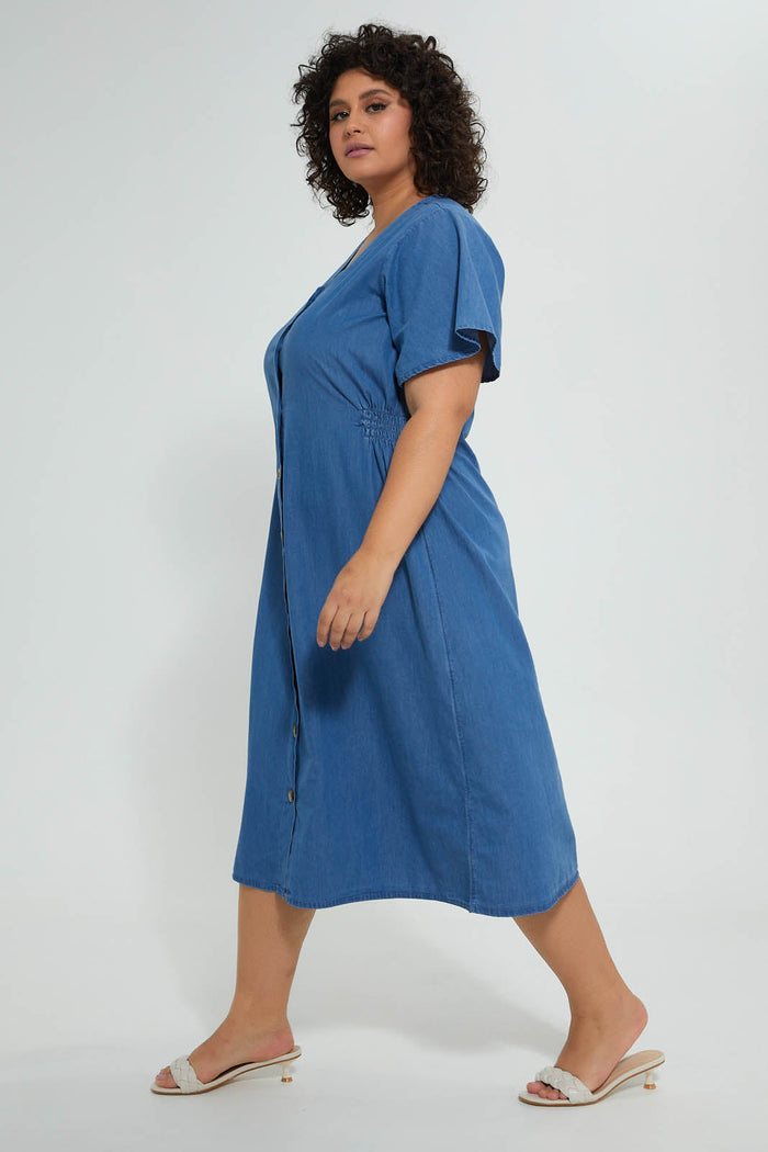 Redtag-Chambray-Button-Front-Dress-Dresses-Women's-