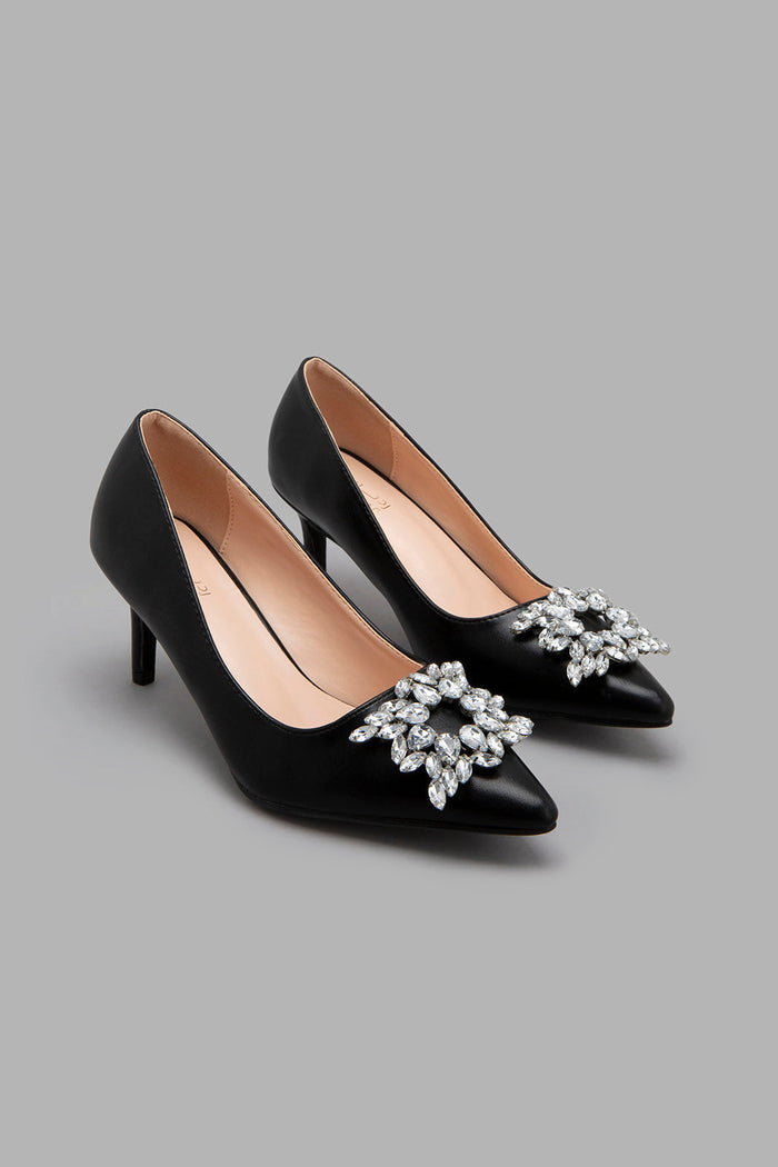 Redtag-Black-Court-With-Embellishment-Court-Shoes-Women's-