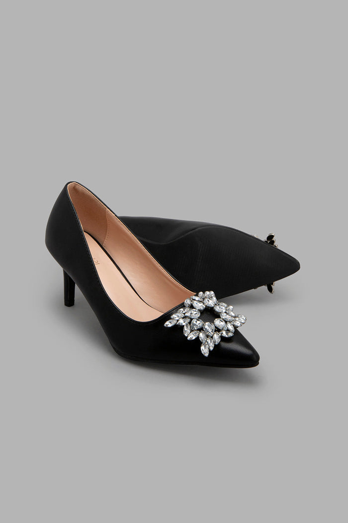 Redtag-Black-Court-With-Embellishment-Court-Shoes-Women's-