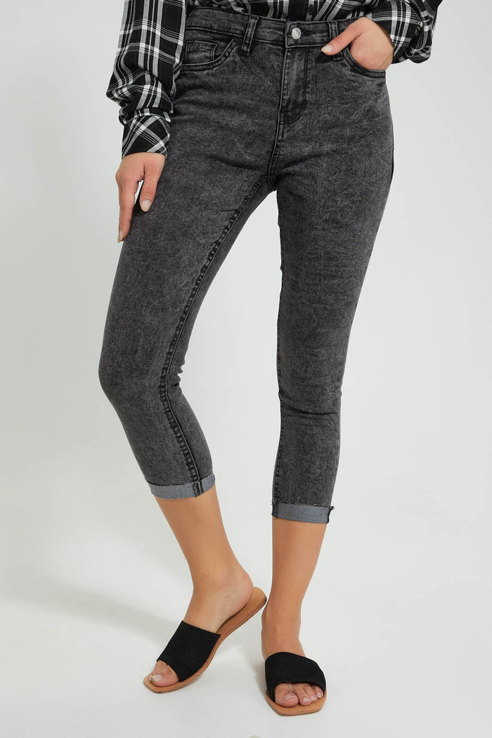 Redtag-Grey-Mid-Waist-Jean-With-Folded-Hem-Jeans-Skinny-Fit-Women's-