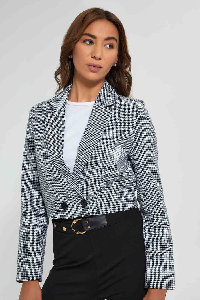 Redtag-Black-Checked-Long-Sleeve-Cropped-Jacket-Jackets-Women's-0