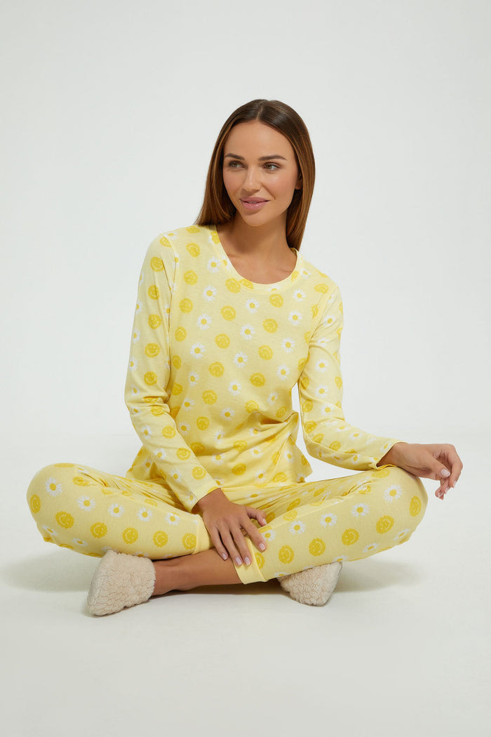 Redtag-Yellow-Allover-Printed-Pyjama-Set-Pyjama-Sets-Women's-