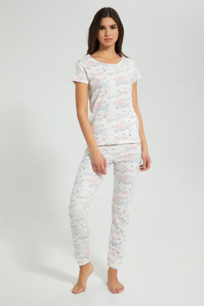 Redtag-Off-White-Star-Printed-Pyjama-Set-Pyjama-Sets-Women's-