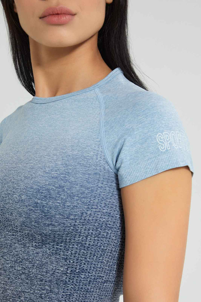 Redtag-Blue-Seamless-Short-Sleeves-T-Shirt-Colour:Blue,-Filter:Women's-Clothing,-New-In,-New-In-Women,-Non-Sale,-S22B,-Section:Women,-Women-T-Shirts-Women's-