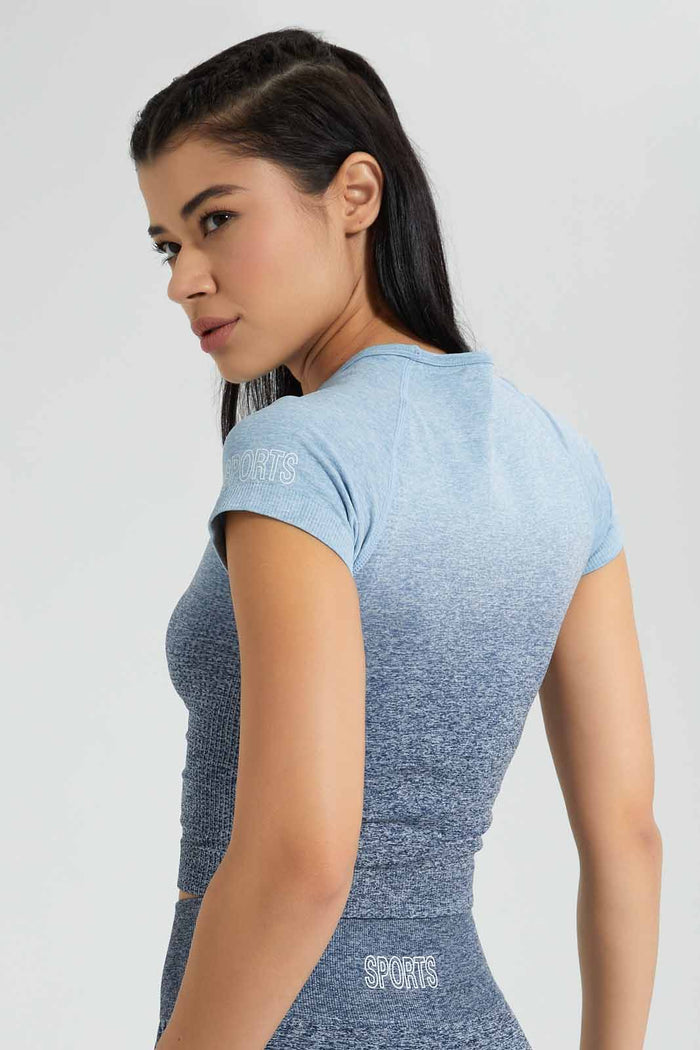 Redtag-Blue-Seamless-Short-Sleeves-T-Shirt-Colour:Blue,-Filter:Women's-Clothing,-New-In,-New-In-Women,-Non-Sale,-S22B,-Section:Women,-Women-T-Shirts-Women's-