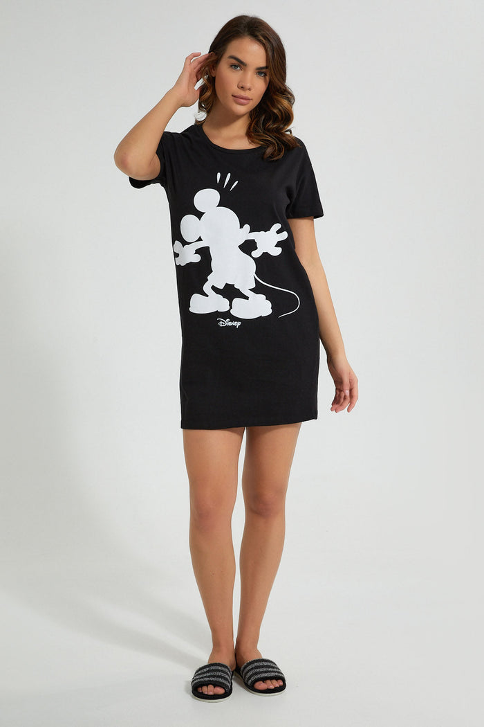 Redtag-Black-Mickey-Printed-NighT-Shirt-Nightshirts-Women's-