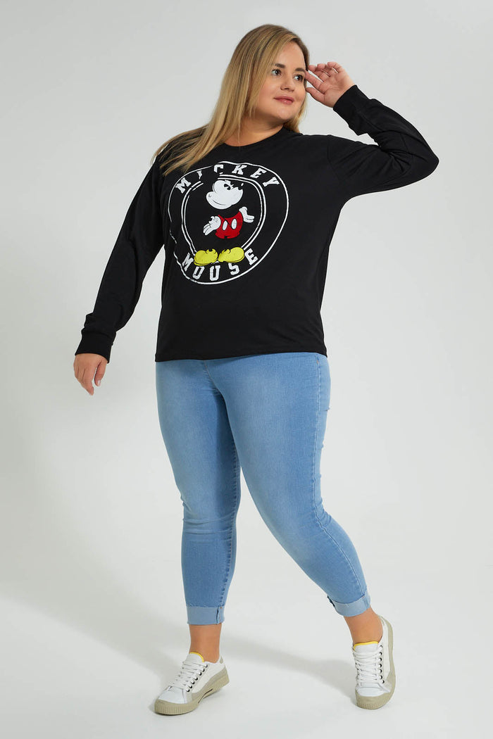 Redtag-Black-Mickey-Mouse-Sweatshirt-Character,-Colour:Black,-Filter:Plus-Size,-LDP-Sweatshirts,-New-In,-New-In-LDP,-Non-Sale,-S22A,-Section:Women,-TBL-Women's-