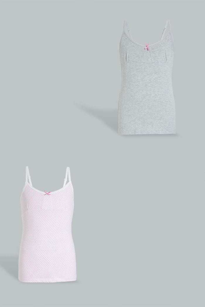 Redtag-Grey-Melange-X-White/Pink-Vest-(2Pack)-Vests-Senior-Girls-9 to 14 Years