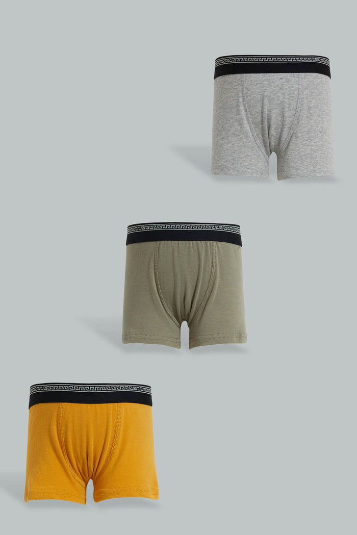 Redtag-Grey-Marl-/Olive-/-Gold--3-Pack-Boxers-365,-Boys-Boxers,-Colour:Assorted,-ESS,-Filter:Boys-(2-to-8-Yrs),-New-In,-New-In-BOY,-Non-Sale,-Section:Kidswear-Boys-2 to 8 Years