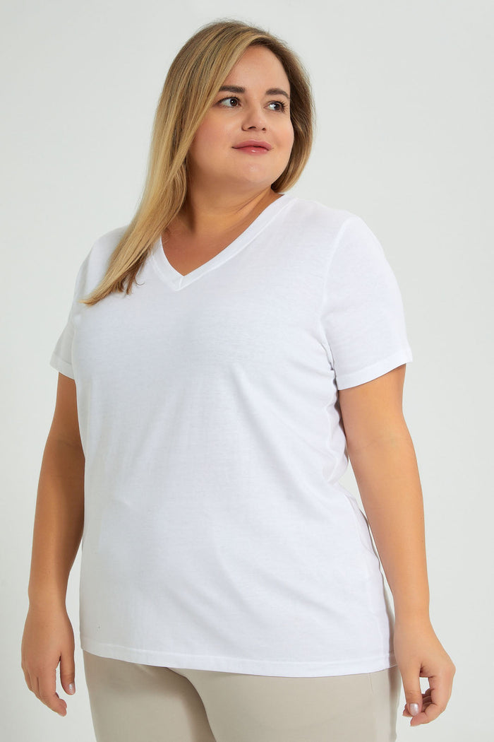 Redtag-White-Short-Sleeve-V-NeckT-Shirt-Colour:White,-Filter:Plus-Size,-LDP-T-Shirts,-New-In,-New-In-LDP,-Non-Sale,-S22A,-Section:Women-Women's-