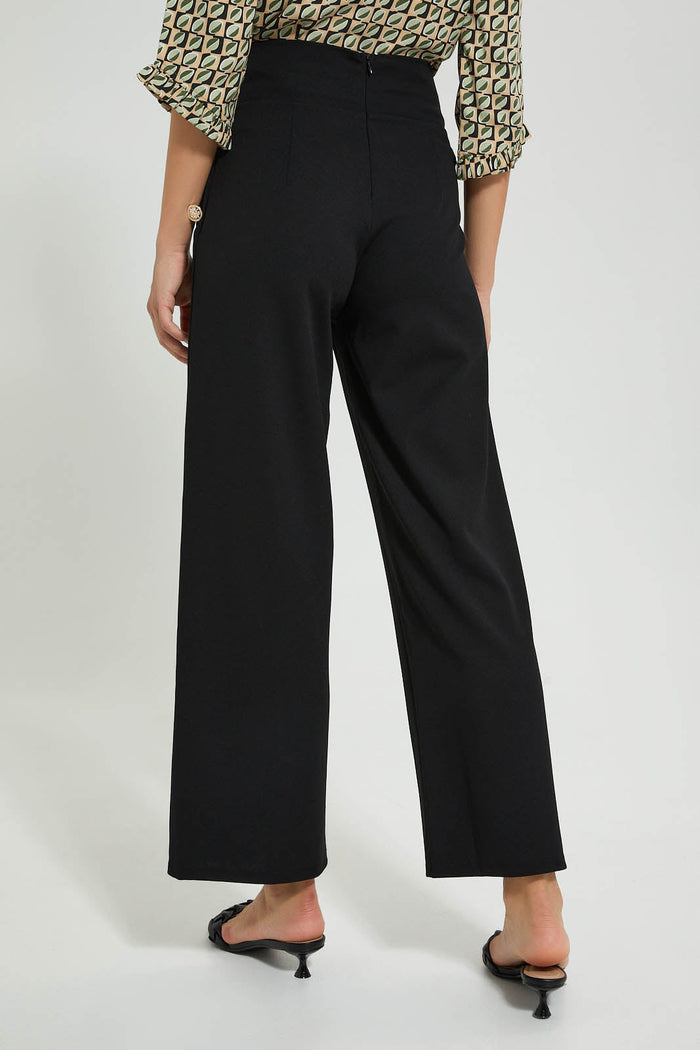 Redtag-Black-Button-Detail-Wideleg-Trouser-Trousers-Women's-