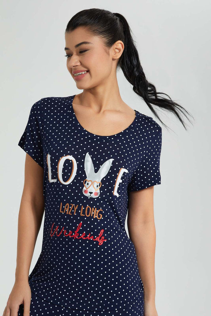 Redtag-Navy-Polka-Printed-Pyjama-Set-Colour:Navy,-Filter:Women's-Clothing,-New-In,-New-In-Women,-Non-Sale,-S22B,-Section:Women,-Women-Pyjama-Sets-Women's-