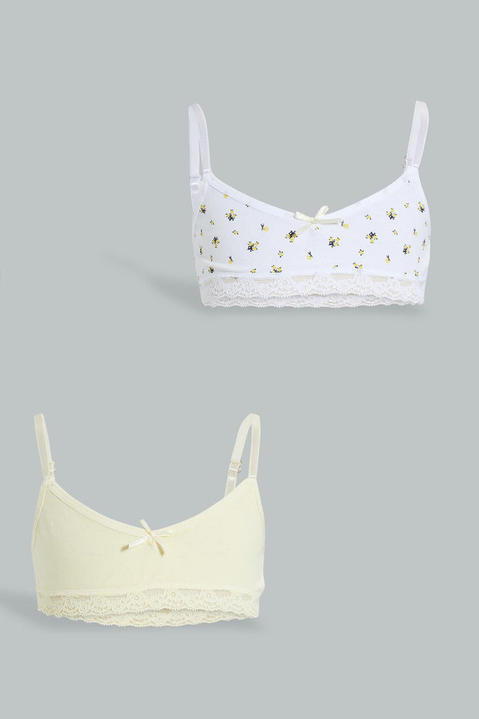 Redtag-White-Floral/Yellow-Bra-(2Pack)-365,-Character,-Colour:Assorted,-ESS,-Filter:Senior-Girls-(9-to-14-Yrs),-GSR-Bras,-New-In,-New-In-GSR,-Non-Sale,-Section:Kidswear-Senior-Girls-9 to 14 Years