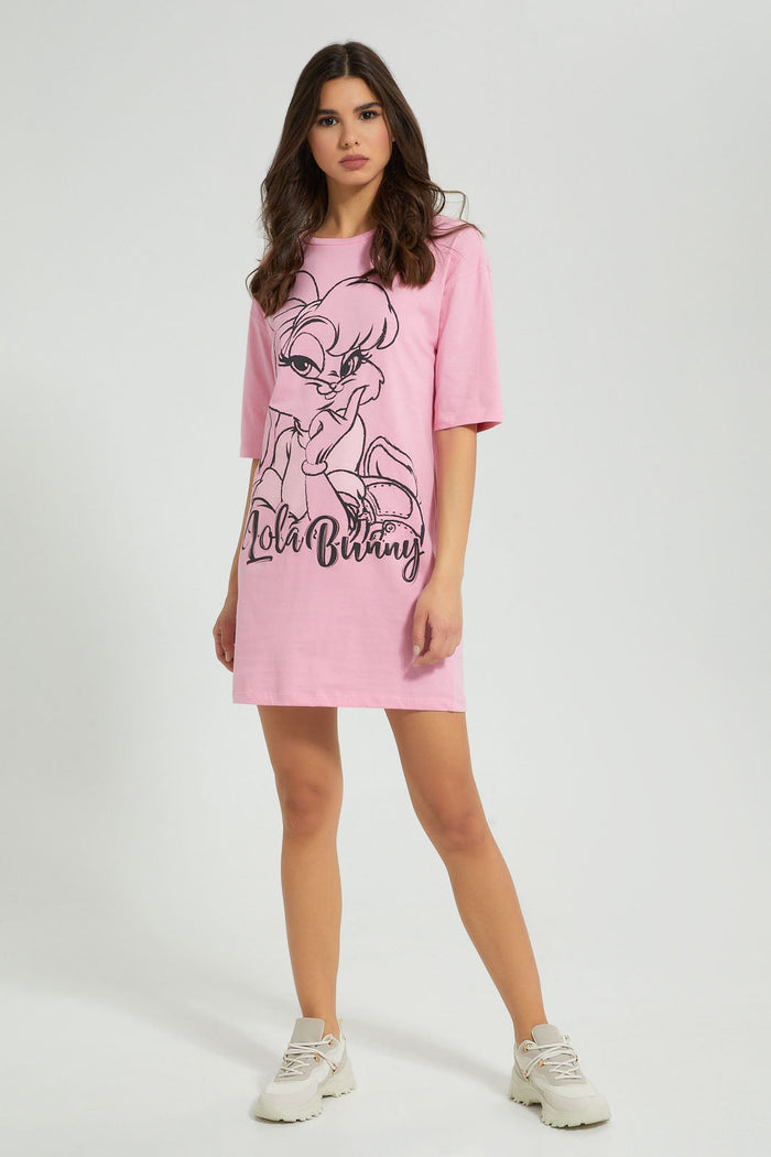 Redtag-Pink-Lola-Bunny-Long-Line-Character-T-Shirt-Active-Tees-Women's-